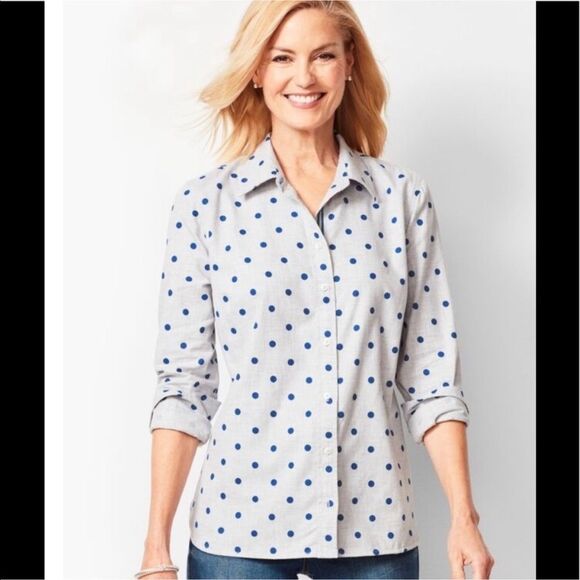 Talbots 100% Cotton Polka Dot Button Down Top LP - Picture 1 of 7